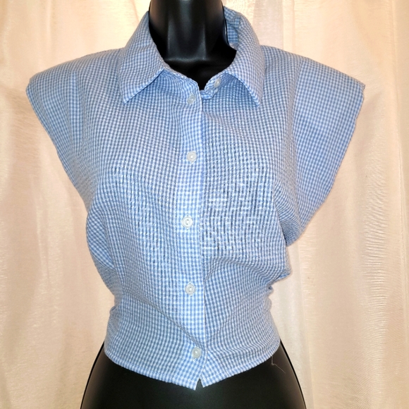 Tops - Baby blue checked shirt